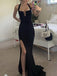 Sexy Black Mermaid Side Slit Maxi Long Party Prom Dresses,Evening Dresses,WGP392