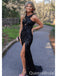 Sexy Black Mermaid Side Slit Long Party Prom Dresses,Evening Dresses,WGP377