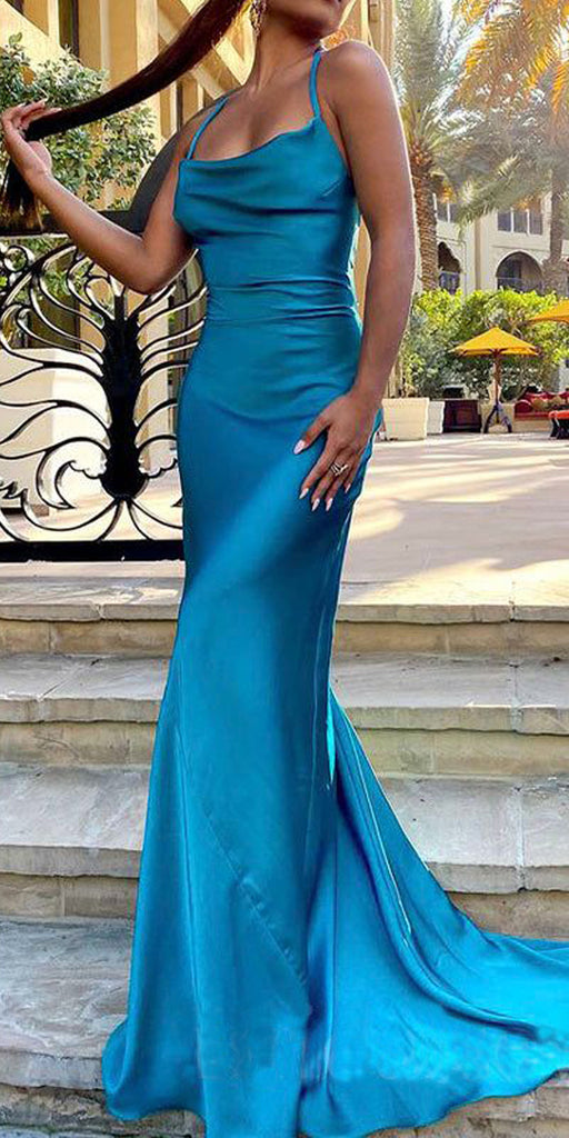 Sexy Blue Mermaid Spaghetti Straps Maxi Long Party Prom Dresses,Evening Dresses,WGP390