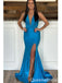 Sexy Blue Mermaid V-neck Backless Maxi Long Party Prom Dresses Online,WGP322