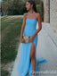 Elegant Blue Mermaid Side Slit Strapless Maxi Long Party Prom Dresses,WGP300