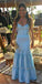 Popular Blue Sheath Spaghetti Straps Long Party Prom Dresses,Evening Dresses,WGP380