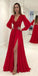 Elegant Red A-line V-neck Side Slit Long Sleeves Party Prom Dresses,Evening Dresses,WGP369