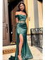 Green Mermaid Side Slit Off Shoulder See Through Maxi Long Party Prom Dresses,WGP327