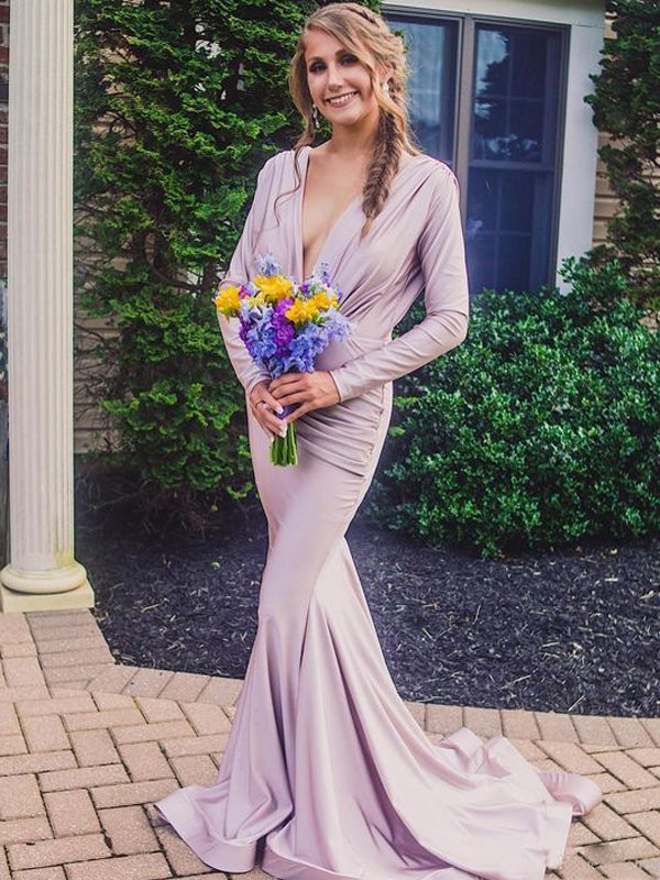 Sexy Mermaid V-neck Long Sleeves Maxi Long Party Prom Dresses Online,WGP324