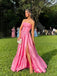 Simple Pink A-line Strapless Side Slit Long Party Prom Dresses,Evening Dresses,WGP360