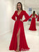 Elegant Red A-line V-neck Side Slit Long Sleeves Party Prom Dresses,Evening Dresses,WGP369