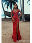 Sexy Red Mermaid Spaghetti Straps V-neck Maxi Long Party Prom Dresses, WGP305