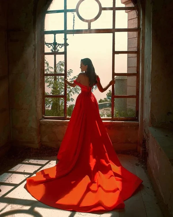 Gorgeous Red A-line High Slit Maxi Long Party Prom Dresses Online,WGP288