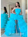 Sky Blue A-line Strapless High Low Long Party Prom Dresses,WGP282