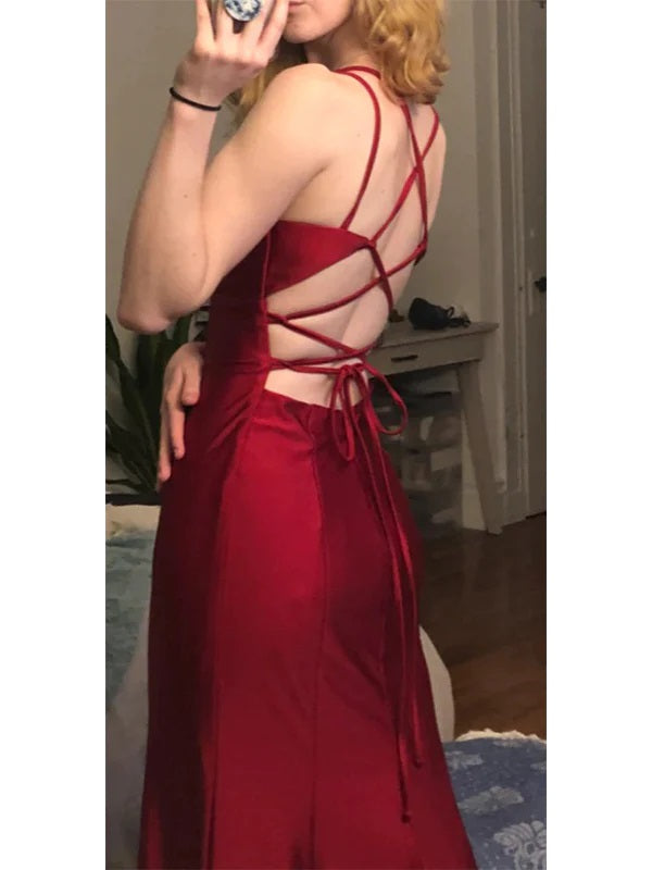 Sexy Mermaid Red Spaghetti Straps V-neck Party Prom Dresses,Evening Dresses,WGP346