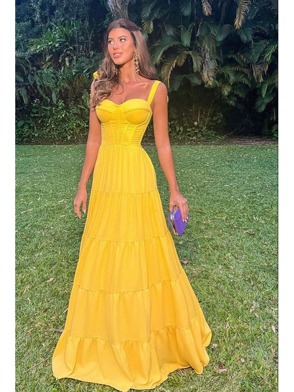 Simple Yellow A-line Straps Party Prom Dresses,Evening Dresses Online,WGP351