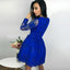 Pretty V-Neck Long Sleeves Royal Blue Short Cheap Homecoming Dresses with Applique, QB0193