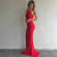 Mermaid Halter Backless Sweep Train Red Lace Prom Dresses Online, QB0249