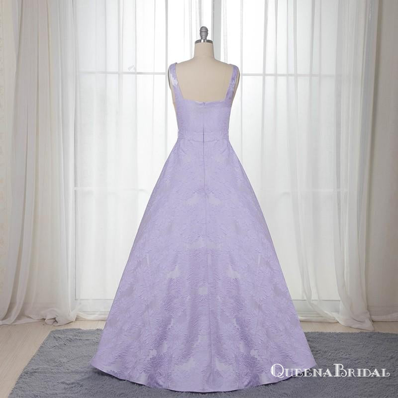 A-Line Bateau Sleeveless Long Cheap Lilac Floral Satin Prom Dresses, QB0590