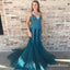 Mermaid Spaghetti Straps Turquoise Prom Dresses with Appliques&Beaded, QB0539