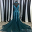 Mermaid Spaghetti Straps Turquoise Prom Dresses with Appliques&Beaded, QB0539