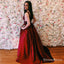 A-Line V-Neck Long Burgundy Satin Prom Dresses with Beading Pockets, QB0550