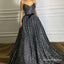 2019 Sparkly A-Line Sweetheart Long Black Sequined Prom Dresses, QB0519