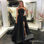 A-Line Strapless Long Cheap Black Satin Prom Dresses with Split, QB0542