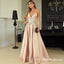 A-Line Spaghetti Straps Long Pink Prom Dresses with Beading, QB0496