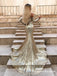 Mermaid Off Shoulder Long Sleeves Gold  Evening Prom Dresses, QB0540