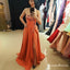 A-Line Sweetheart Long Orange Satin Prom Dresses with Appliques Split, QB0511