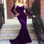 V Neck Off Shoulder Velvet Long Sleeves Mermaid Prom Dresses, QB0549