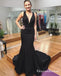 Black Deep V-Neck Satin Long Mermaid Evening Prom Dresses, QB0573