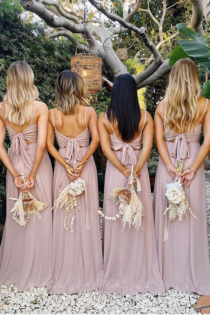 Newest Spaghetti Strap Pink Chiffon Long Cheap Bridesmaid Dresses, BDS0119