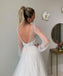 Long Sleeves V-neck Ivory Sequin Lace Backless Long Cheap Wedding Dresses, WDS0054