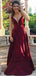 2019 Simple Maroon Halter A-line Long Evening Prom Dresses, QB0410