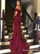 Mermaid Off-the-Shoulder Burgundy Sweep Train Prom Dresses, QB0731