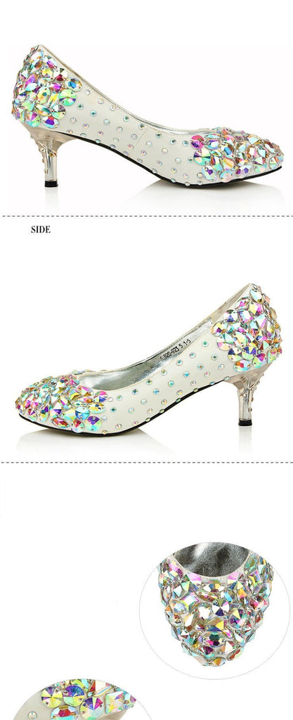 Popular Sparkly Crystal High Heels Pointed Toe White Wedding Bridal Shoes, S011