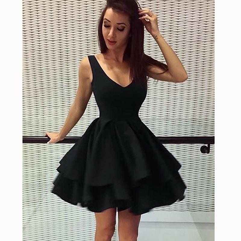 Cheap Short Simple V Neck Black Homecoming Dresses Online, CM531