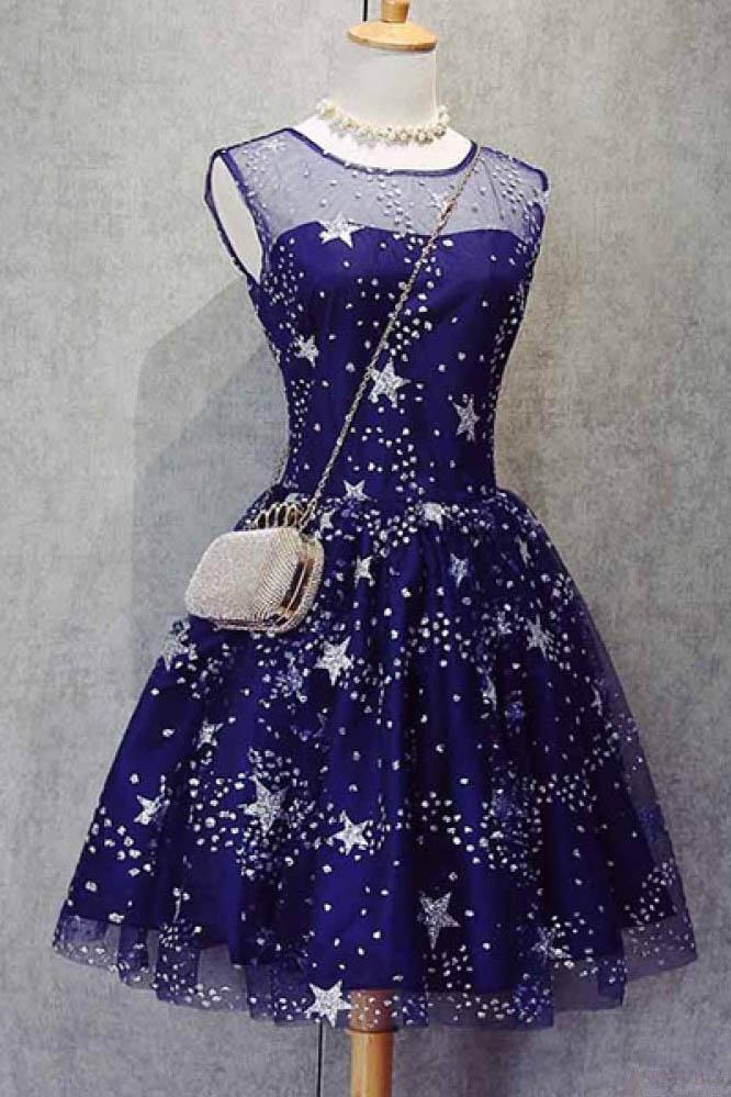 Blue Illusion Unique Cheap Short Homecoming Dresses 2018, CM552