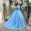 Blue Princess Off Shoulder A-line Long Evening Prom Dresses, QB0379