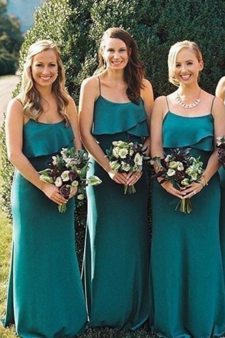 Sleeveless Spaghetti Straps Empire Ruffles Chiffon Bridesmaid Dresses, QB0742