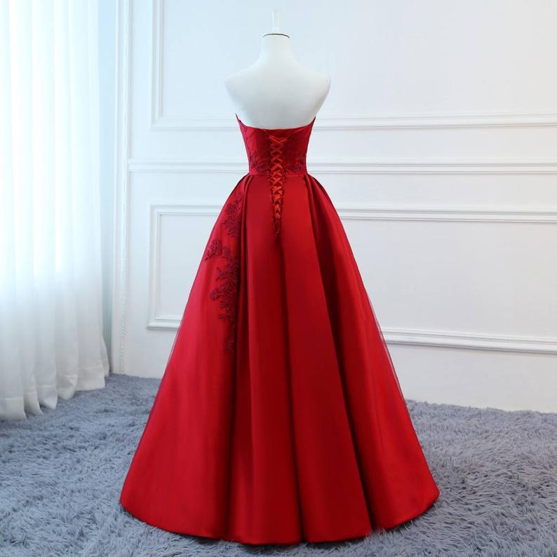 2020 Red V Neck A-line Custom Long Evening Prom Dresses, PDS0078