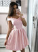 A-Line Off-the-Shoulder Above-Knee Pink Satin Homecoming Dresses, QB0838