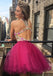 Sexy Open Back V neck Hot Pink Lace Cheap Homecoming Dresses 2018, CM452