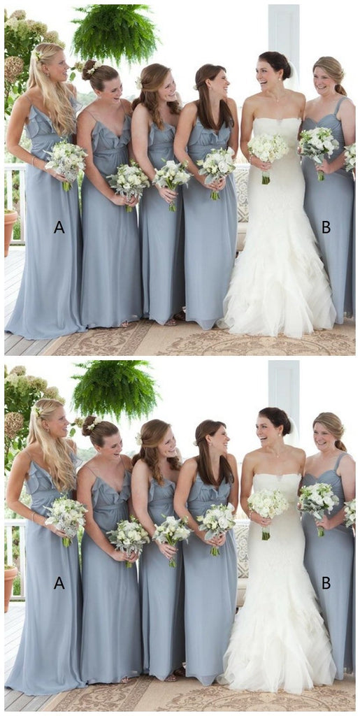 Grey Chiffon V Neck Cheap Custom Bridesmaid Dresses Online, WG214