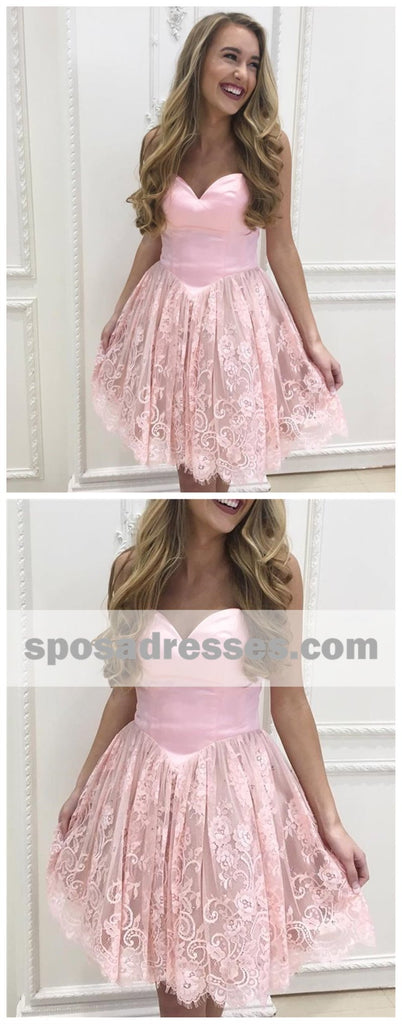 Custom Sweetheart Short Pink Lace Homecoming Dresses 2018, CM522