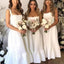 Square White Satin A-line Floor Length Cheap Bridesmaid Dresses, BDS0091