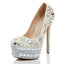 Super High Heels Handmade Pearls Rhinestone Pointed Toe Crystal Wedding Shoes, S032