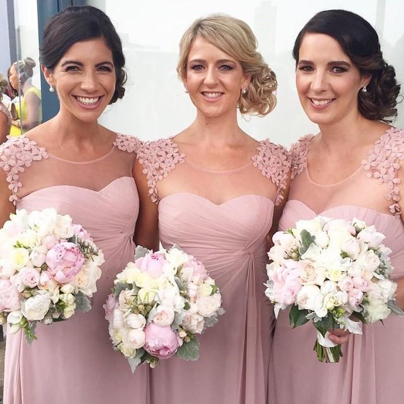 Pink Scoop Custom Made Chiffon Long Bridesmaid Dresses, WG224