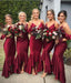 Burgundy Mermaid Off Shoulder Halter Long Bridesmaid Dresses Online, WG287