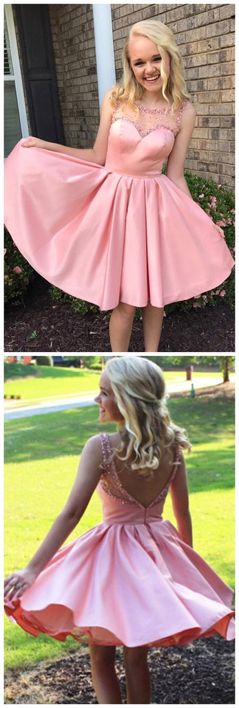 Pink Illusion Cute Pink Short Cheap Homecoming Dresses Online, CM562