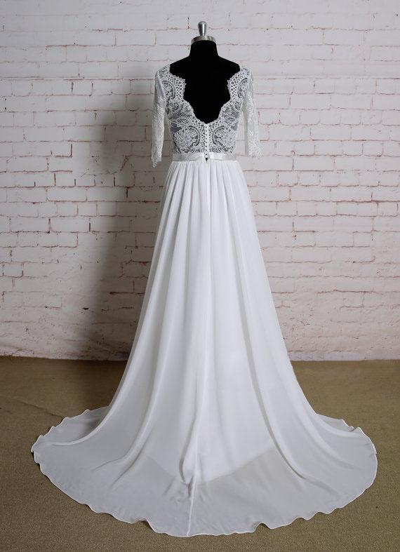 Long Sleeves Lace Cheap Beach Wedding Dresses Online, WD378