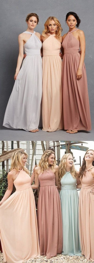 Simple Chiffon Hlater Floor-Length Cheap Free Custom Make High Quality Maxi Bridesmaid Dresses, WG28